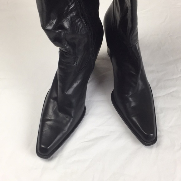 Stuart Weitzman Knee High Black Leather Winter Boots 3.5” Heel Full Zipup EUC - Picture 8 of 9